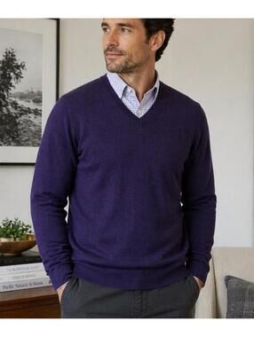 Banana Republic Mens Sweater 100% Merino Wool V-Neck Sweater Purple L Preppy